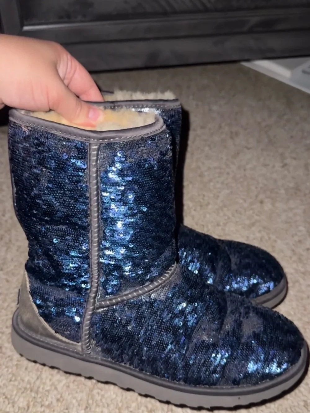 UGG Sequin Classic Short Boots in Blue and Silver